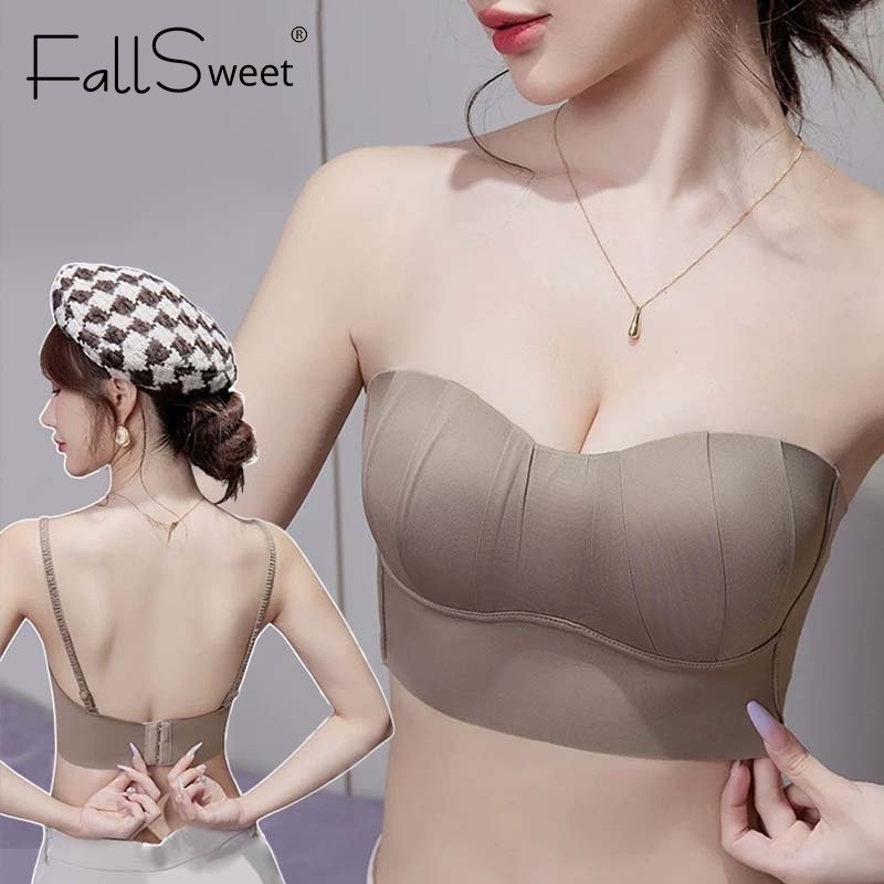 Fallsweet Strapless Bras ผู้หญิงไร้สาย Bralette บางถ้วย Anti-sagging Backless Tube Top ชุดชั้นใน