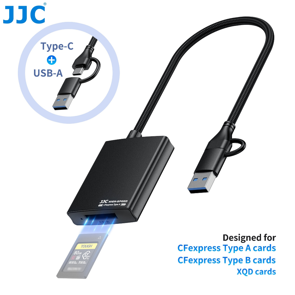 JJC เครื่องอ่านการ์ดสมาร์ทโฟน XQD CF Type-A Type-B XQD  การ์ดหน่วยความจําสําหรับ Type-C USB-A อุปกรณ