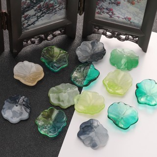 5 ชิ้น [22x25 มม.] ลูกปัดใบบัวสามมิติโปร่งใสครึ่งสีใบบัวอุปก…