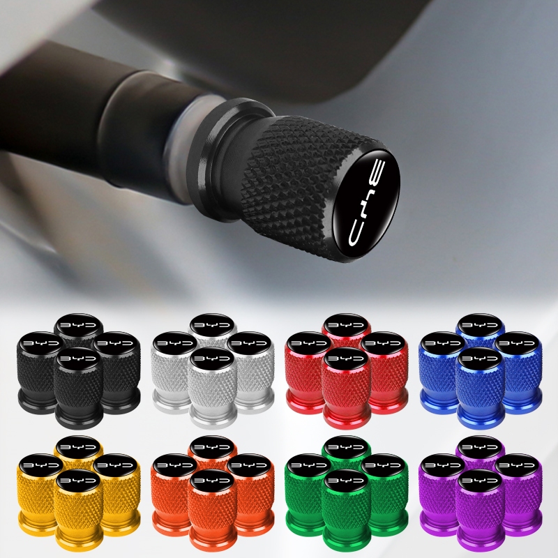 4pcs อลูมิเนียมยางรถป้องกันฝุ่นหมวกเกลียวรถวาล์ว Core สําหรับ BYD Atto 3 หยวน Plus F3 E6 F0 G3 I3 Ea