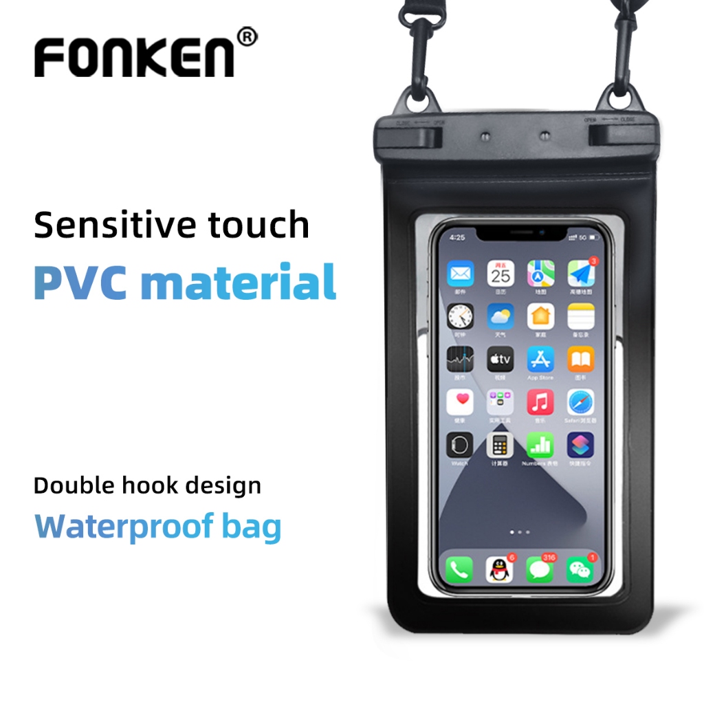 Fonken Songkran กระเป๋าใส่โทรศัพท์มือถือ กันน้ํา ตะขอคู่ พร้อมสายคล้อง สําหรับสมาร์ทโฟน Max 7.5 นิ้ว