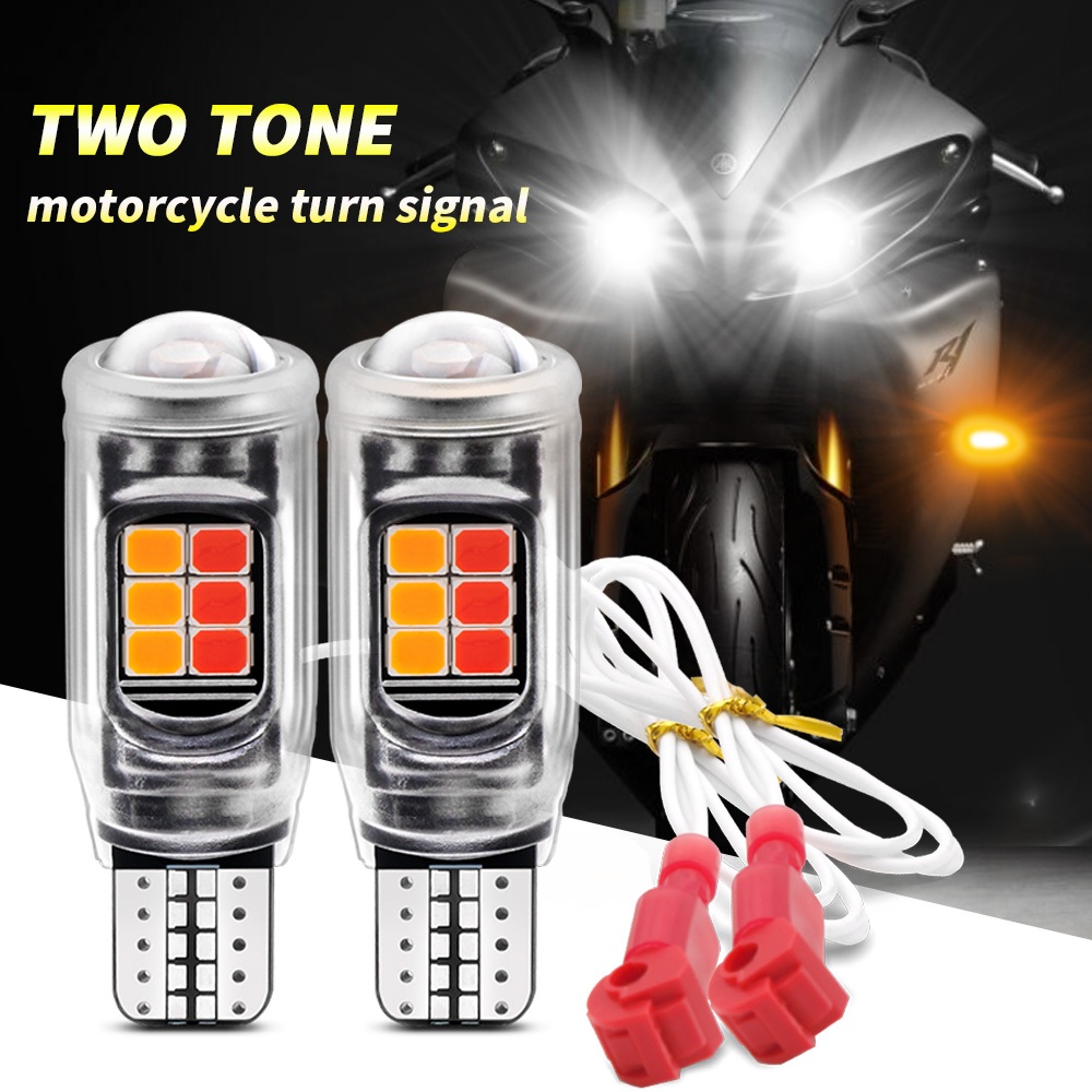 ((2PCS) T15 Dual Contact สัญญาณรถจักรยานยนต์ W16W ที่จอดรถแสงย้อนกลับ Dual สีหมอก Light Canbus หลอดไฟ LED รถจักรยานยนต์