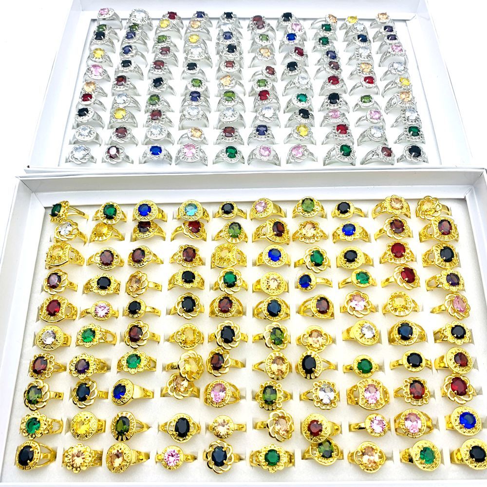 20 ชิ้น/ล็อตแหวนผู้หญิง Silver Gold Plated Sparkling Cubic Zircon หินแฟชั่นเครื่องประดับ Party ของขวัญ