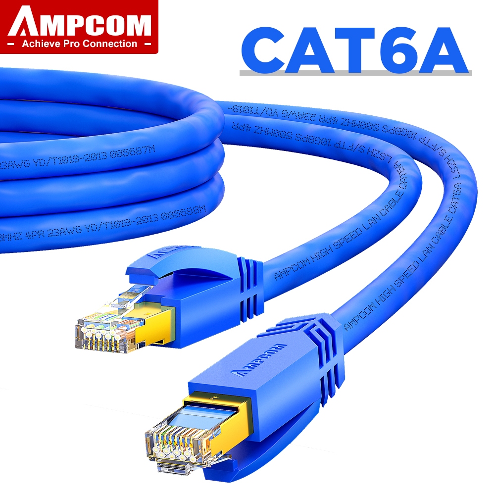 AMPCOM สายเคเบิลอีเธอร์เน็ต CAT6A 10Gbps RJ45 LAN, 0.5-5 เมตร สายเคเบิลเครือข่ายความเร็วสูง STP/UTP 24AWG Strand Wire สำหรับคอมพิวเตอร์, PS5, Xbox