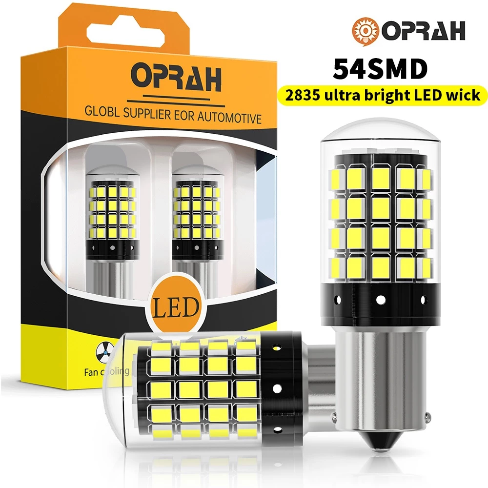 ((2PCS) 1156 BA15S P21W 1156 BAU15S PY21W 1157 Bay15d P21-5W T20 7440 W21W 7443 W21-5W LED Super Bright ไฟเลี้ยว 2835 54SMD ไฟท้าย LED ไฟเบรคไฟถอยหลัง 12V