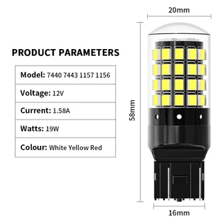 ((2PCS) 1156 BA15S P21W 1156 BAU15S PY21W 1157 Bay15d P21-5W T20 7440 W21W 7443 W21-5W LED Super Bright ไฟเลี้ยว 2835 54SMD ไฟท้าย LED ไฟเบรคไฟถอยหลัง 12V