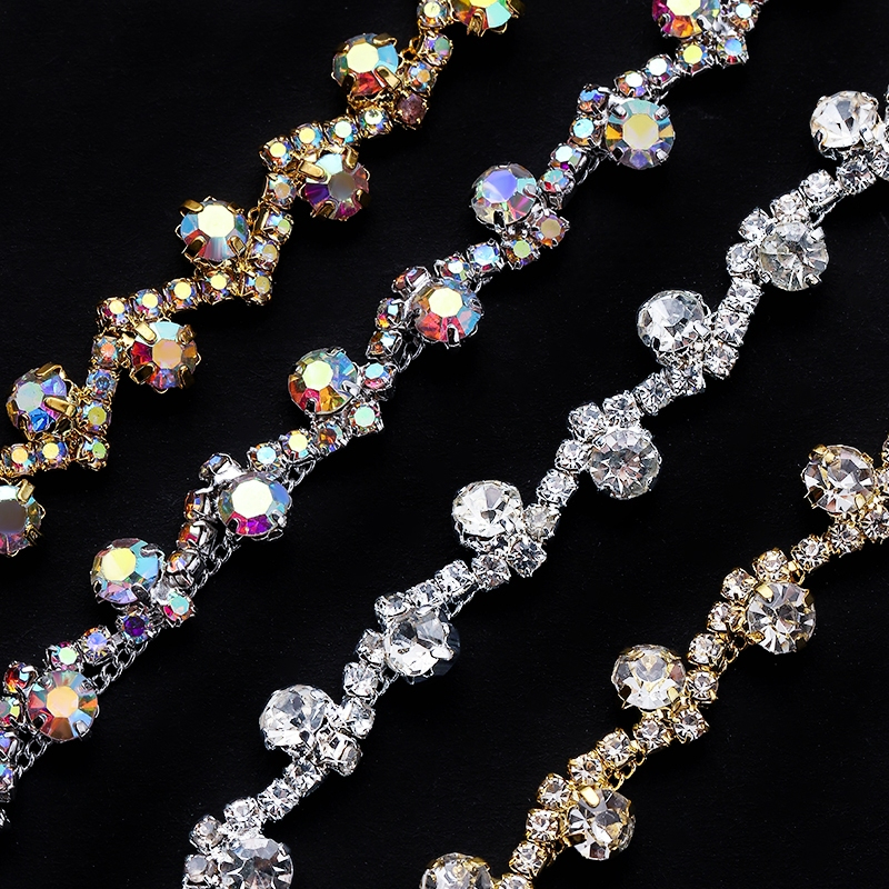 Qiao 1 หลา S รูปร่างโซ่คริสตัลแก้ว rhinestone Trim Claw อุปกรณ์เสริมโซ่ rhinestone โซ่