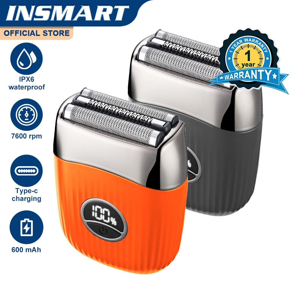 INSMART เครื่องโกนหนวดไฟฟ้าแบบลูกสูบหัวใบมีดคู่น้ําหลักฐานขนาดเล็กแบบพกพาผู้ชายเครื่องโกนหนวด