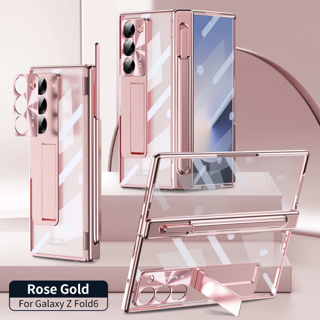 บานพับปากกา เคสสําหรับ Samsung Galaxy Z Fold 6 Fold 7 Stand Case พร้อมฟิล์มกระจกฝาครอบโปร่งใส