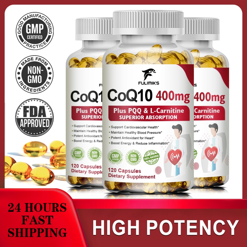 Coq10-400mg พร้อม PQQ, Omega-3s & L-Carnitine, Coenzyme-Q10, สารต้านอนุมูลอิสระสําหรับสมอง, หัวใจ, & Energy Health – แคปซูลอาหารเสริม Coenzyme Q10