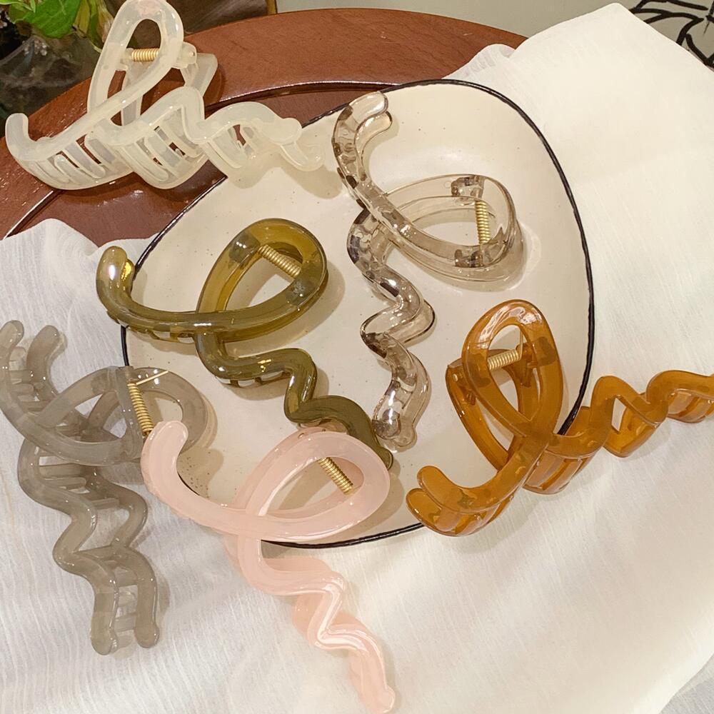 Sweet Jelly สี Hairpin Wave Line กิ๊บติดผมอะคริลิคขนาดใหญ่สาว Creative Back Of Head Claw คลิปผู้หญิงแฟชั่นอุปกรณ์เสริมผม