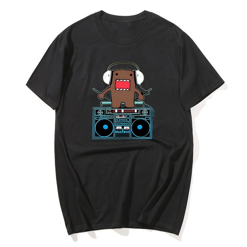 Domo Kun DJ Domo T เสื้อผู้ชายผ้าฝ้ายอารมณ์ขันเสื้อยืด Crewneck Tees เสื้อแขนสั้นไอเดียของขวัญ