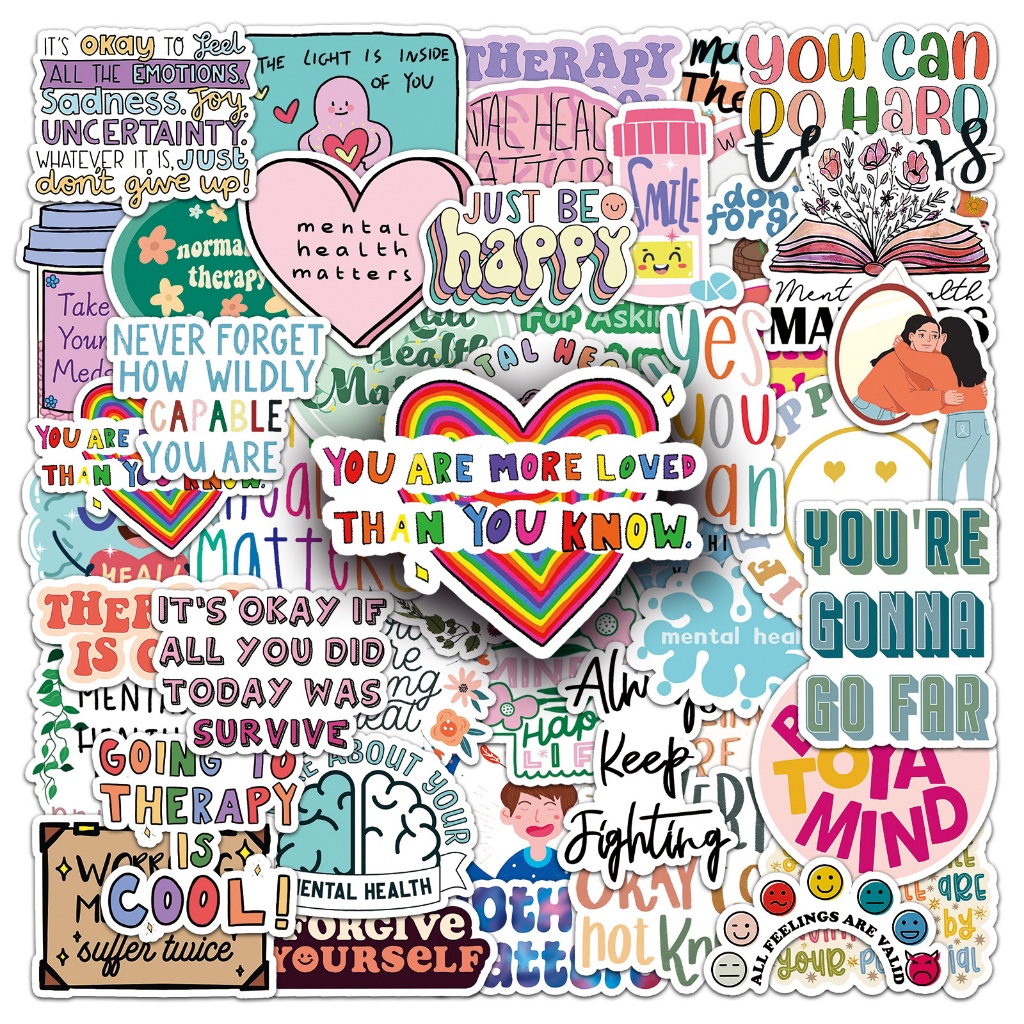 50 ชิ้นตลกสุขภาพจิตสติกเกอร์ข้อความกันน้ํา DIY สําหรับโทรศัพท์แล็ปท็อปรถสติกเกอร์ Creative Home Decal