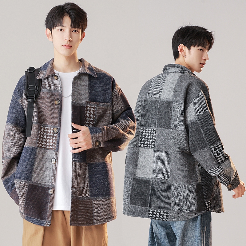 ผู้ชายผู้หญิงเสื้อแขนยาวผ้าแปรง Treatment Retro ล้าง Jacquard ผ้าแฟชั่นสบายๆ All-Match อินเทรนด์ Street Top
