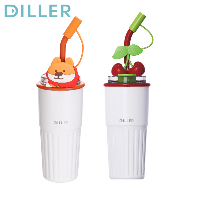 Diller Tumbler Thermos แก้ว sus316 สแตนเลสสูญญากาศฉนวนเย็นและร้อนถ้วยกาแฟแก้วฟางและ Spout ขวดน้ําดื่ม 500ml D9236 D9237