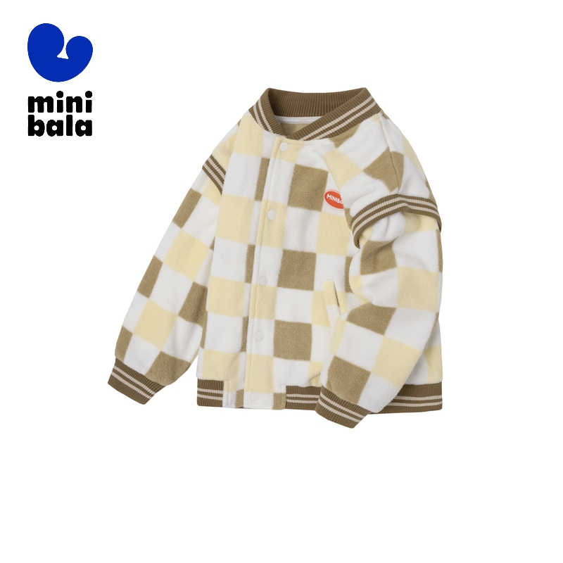 Mini Bala Boy and Girls Casual Wear Baby Relaxed Faux สองชิ้น Anti-Static ขนแกะเบสบอลเสื้อแจ็คเก็ต