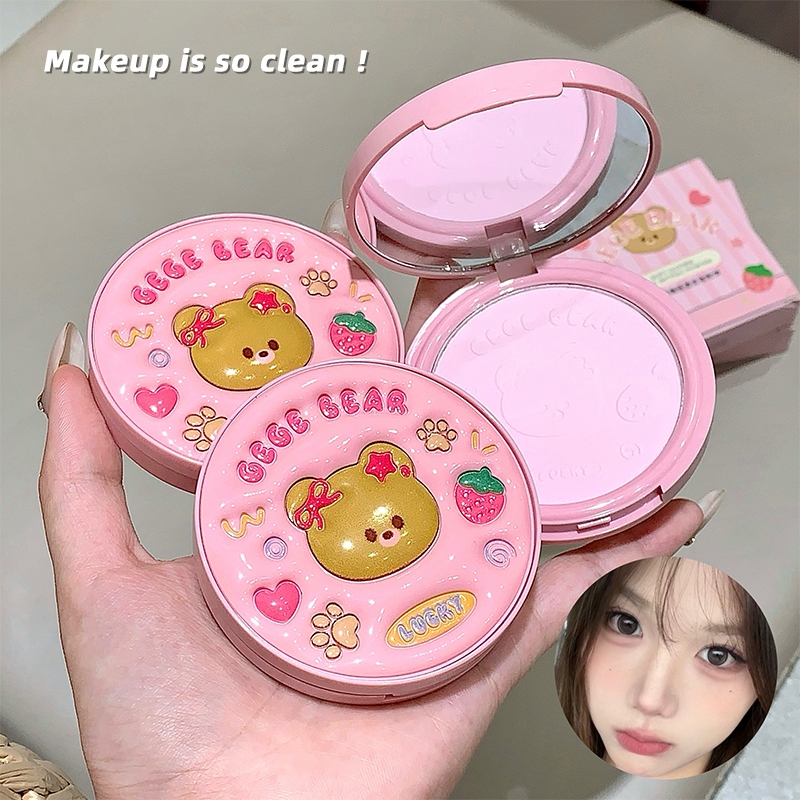 แป้งอัดแข็ง 3 สี GEGE BEAR Natural Matte Lasting Waterproof Oil Control Purple Blue Setting Powder GX2053