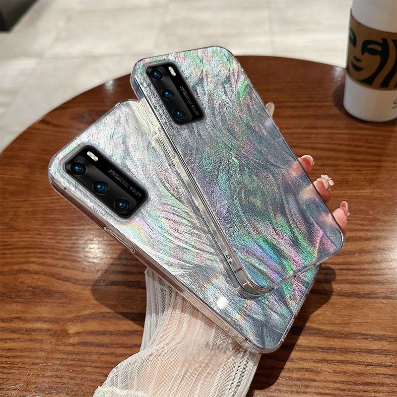 ปลอกสําหรับ OPPO Reno 12 10 11 Pro 12F 11F ฝาครอบกันกระแทกเลเซอร์สีเงินไล่โทนสีฮาร์ดเคสโทรศัพท์ขอบนุ่ม