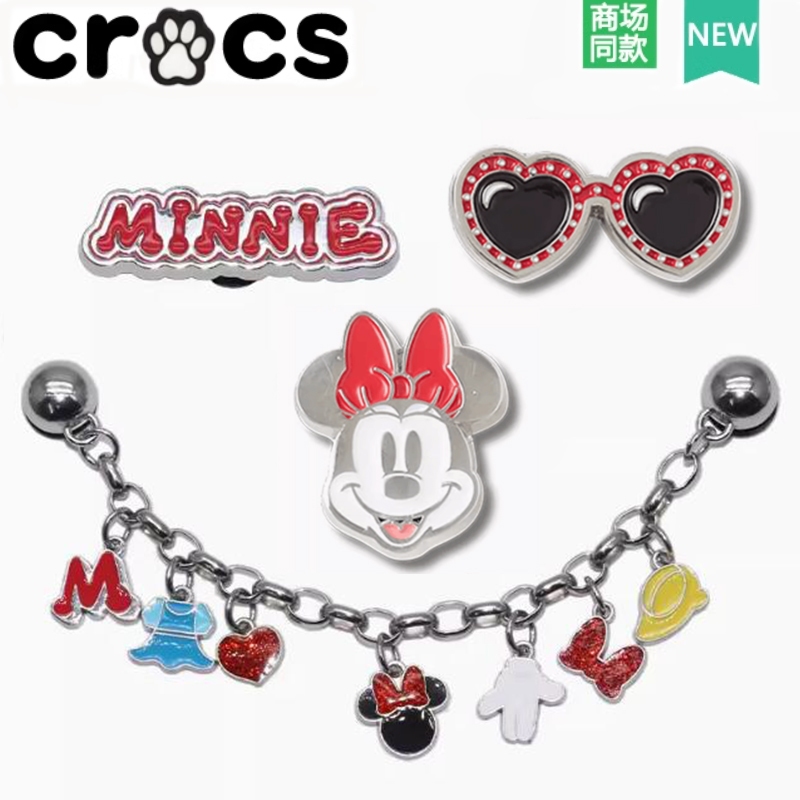 Crocs Hole รองเท้าอุปกรณ์เสริมรองเท้าดอกไม้ตกแต่งหัวเข็มขัดรองเท้าสไตล์ใหม่โลหะ Minnie Mickey DIY Ca