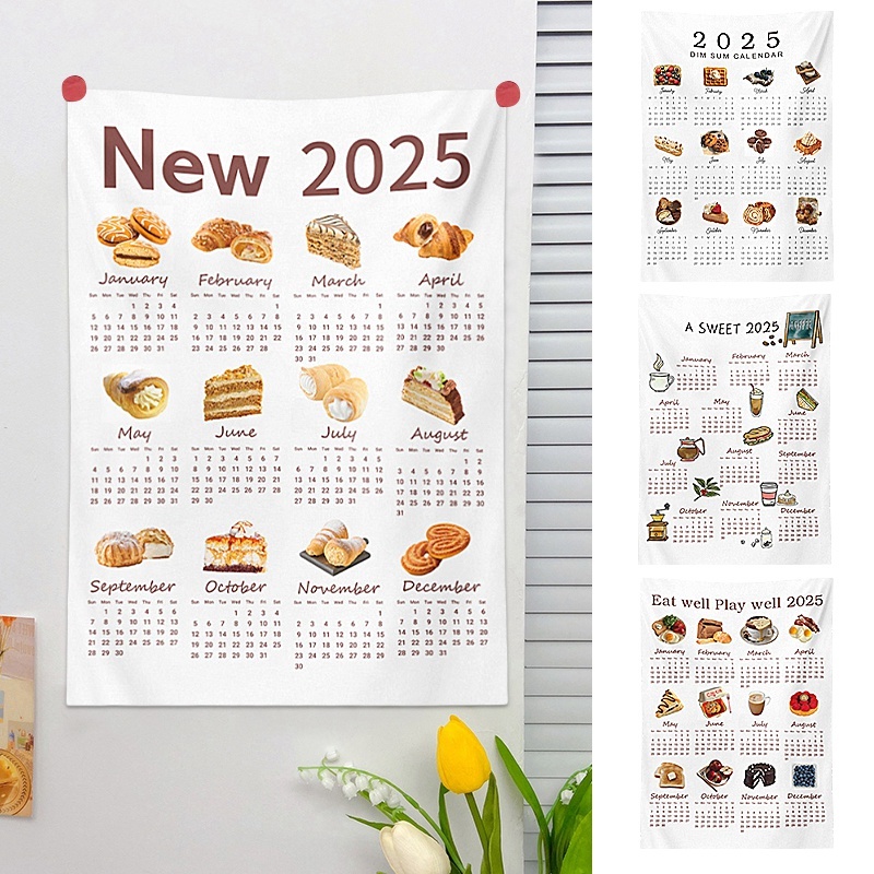 รูปแบบขนมปังที่เรียบง่ายแขวนผ้า2025ปฏิทินแขวนผนังผ้าตกแต่งผนัง