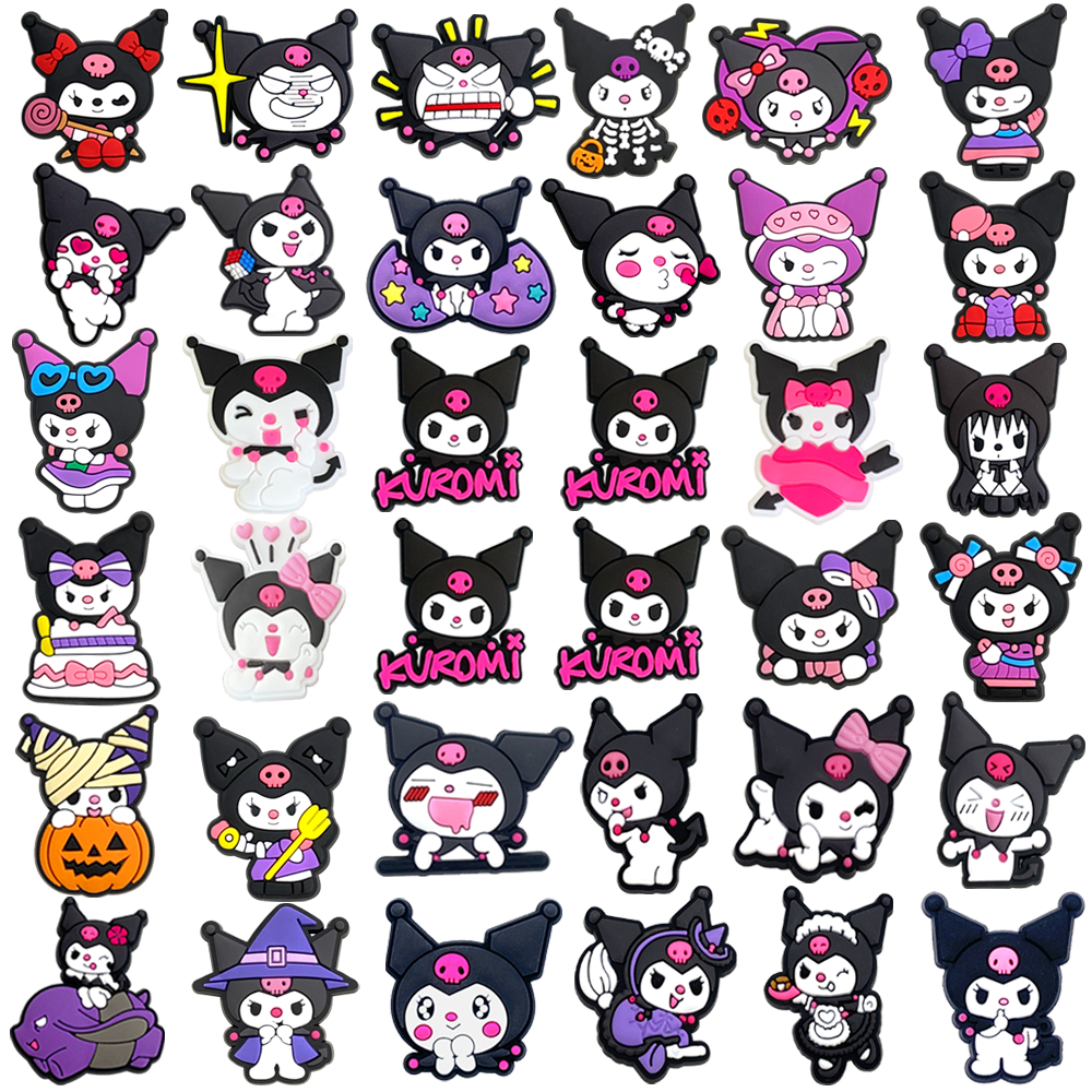 Kuromi Shoe Charms 33 สไตล์อุปกรณ์ตกแต่ง PVC พร้อมปุ่ม