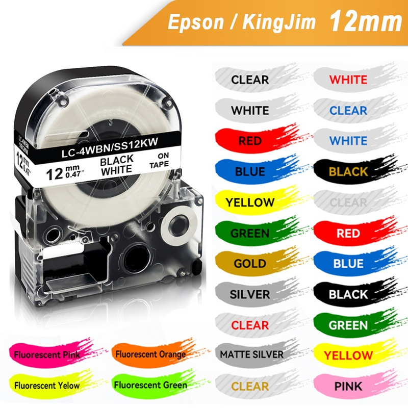 6/9/12/18/24 มม.SS12KW LC-4WBN เทปฉลากเติมสําหรับ EPSON LabelWorks / KingJim TepraPro เครื่องพิมพ์ฉลาก LW300 LW400 LW500 LW600P LW700 LW900P SR7900P SR30C SR3
