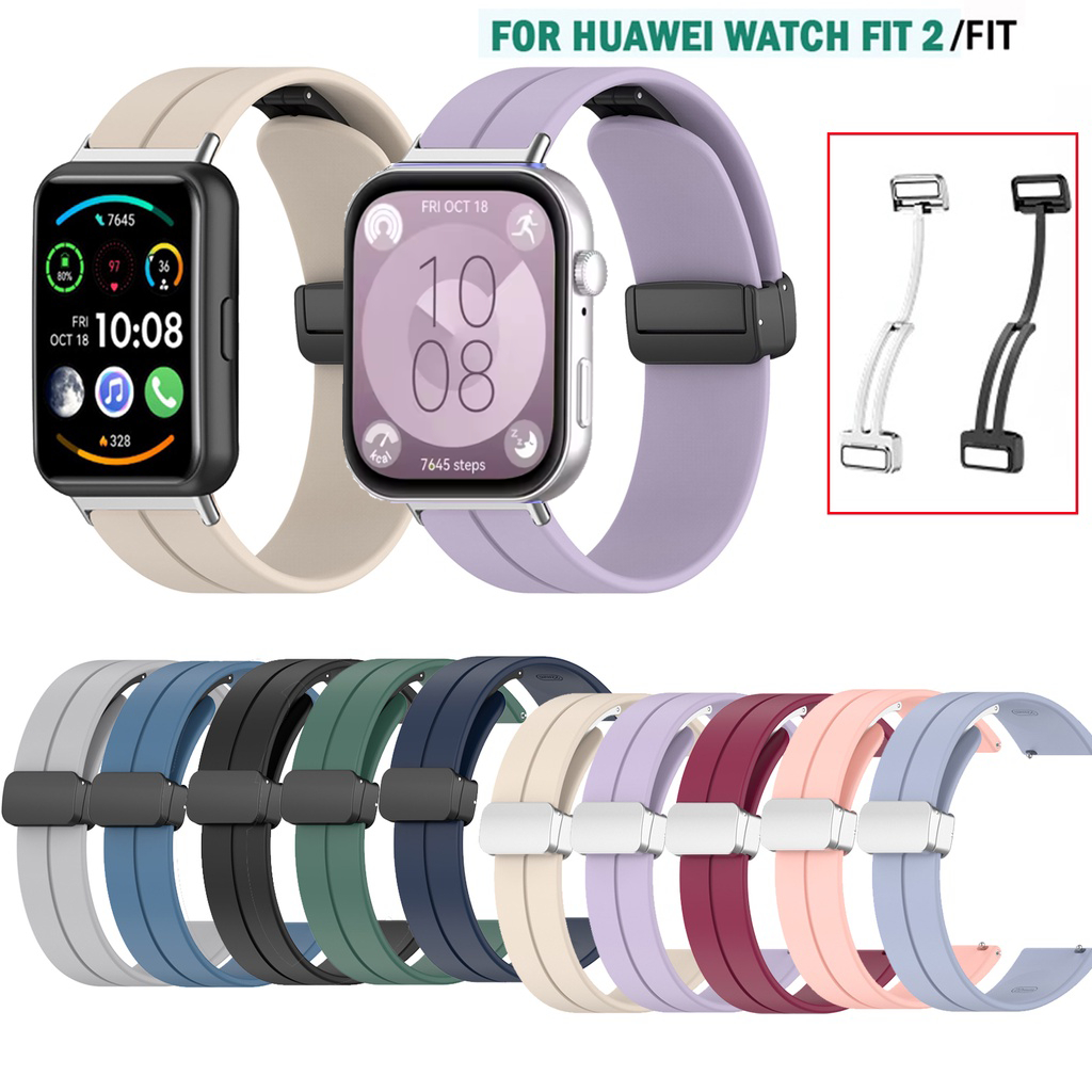 ซิลิโคนแม่เหล็กหัวเข็มขัดสําหรับ Huawei Watch Fit 2 3 / Fit ใหม่ /SE /รุ่นพิเศษ /Fit2/Fit3 นุ่มสีลูกกวาดนาฬิกาสร้อยข้อมือกีฬาห่วง