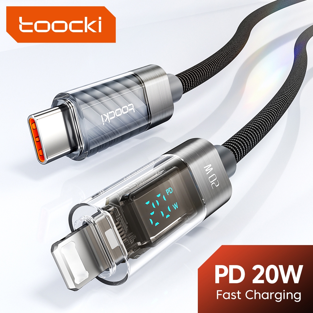 สายโปร่งใส Toocki 20W พร้อมจอแสดงผล LED 2.4A สายชาร์จเร็ว AL CL CL สายข้อมูล