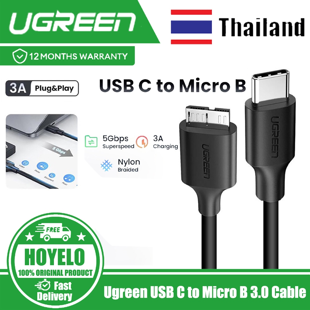 Ugreen สายเคเบิลฮาร์ดดิสก์ USB C เป็น Micro B 3.0 5Gbps 3A HDD SSD USB Type C Micro B