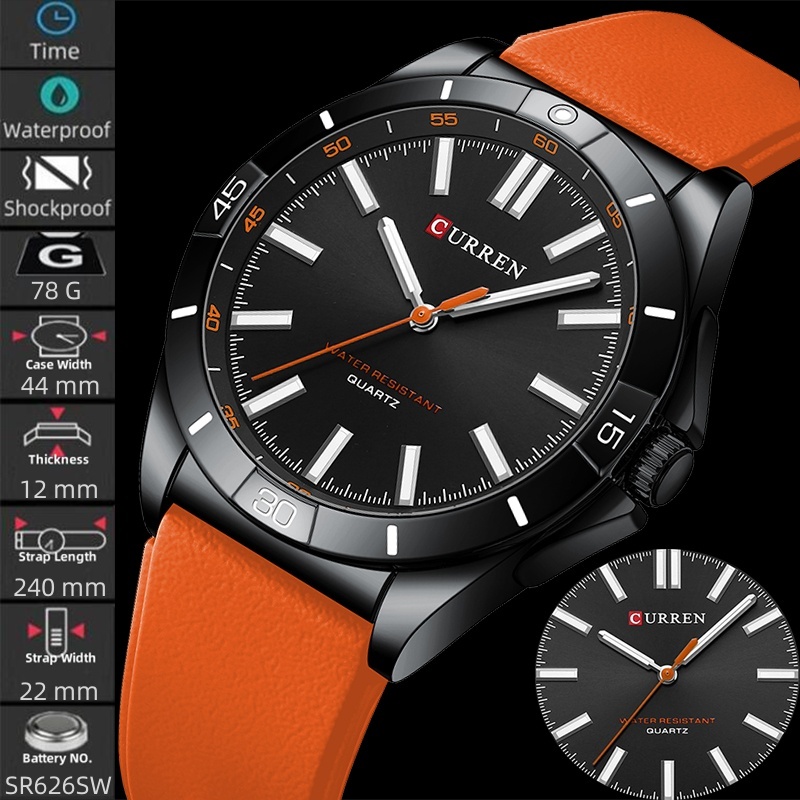 Curren Mens Quartz นาฬิกากันน้ําแบรนด์เดิมสายนาฬิกาซิลิโคน Analog Display นาฬิกาข้อมือแฟชั่น
