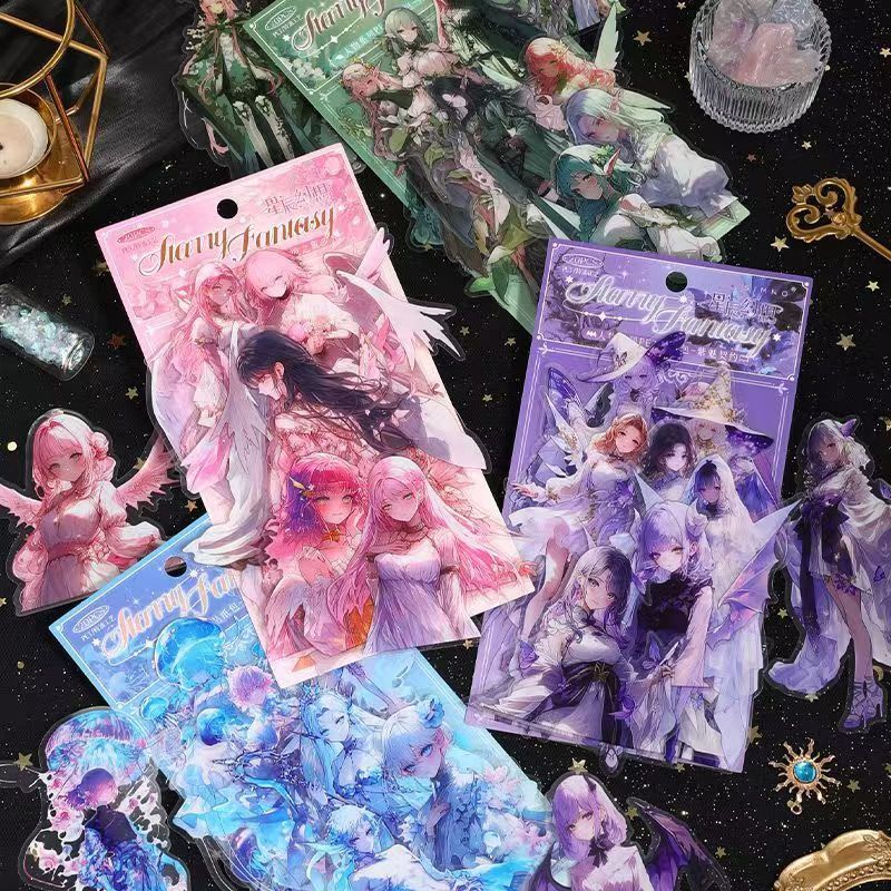 Star Fantasy PET Sticker Pack Retro Character Handaccounter Girl Ins Wind Purple Cloud Fairy Gooka สติ๊กเกอร์ตกแต่ง