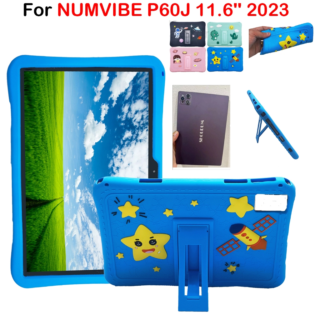 รูปแบบการ์ตูนสําหรับ NUMEVIBEIBE P60J P 60J 11.6 ซิลิโคนกันกระแทกป้องกันกรณีขาตั้งรูปแบบไดโนเสาร์ NU