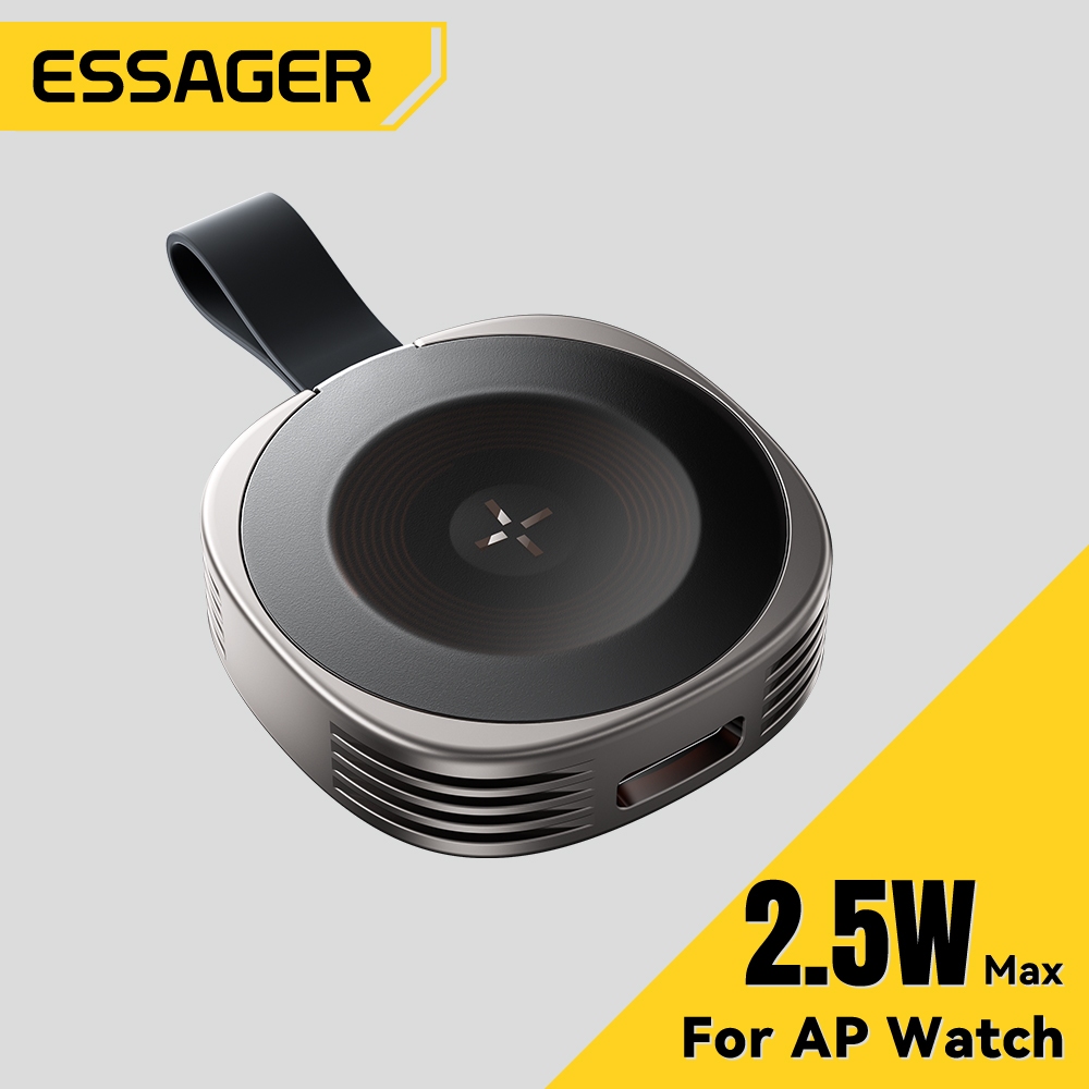 Essager เครื่องชาร์จแม่เหล็กไร้สายโลหะผสมแบบพกพาสําหรับนาฬิกา Ap Type-C และ L การออกแบบอินเทอร์เฟซคู่