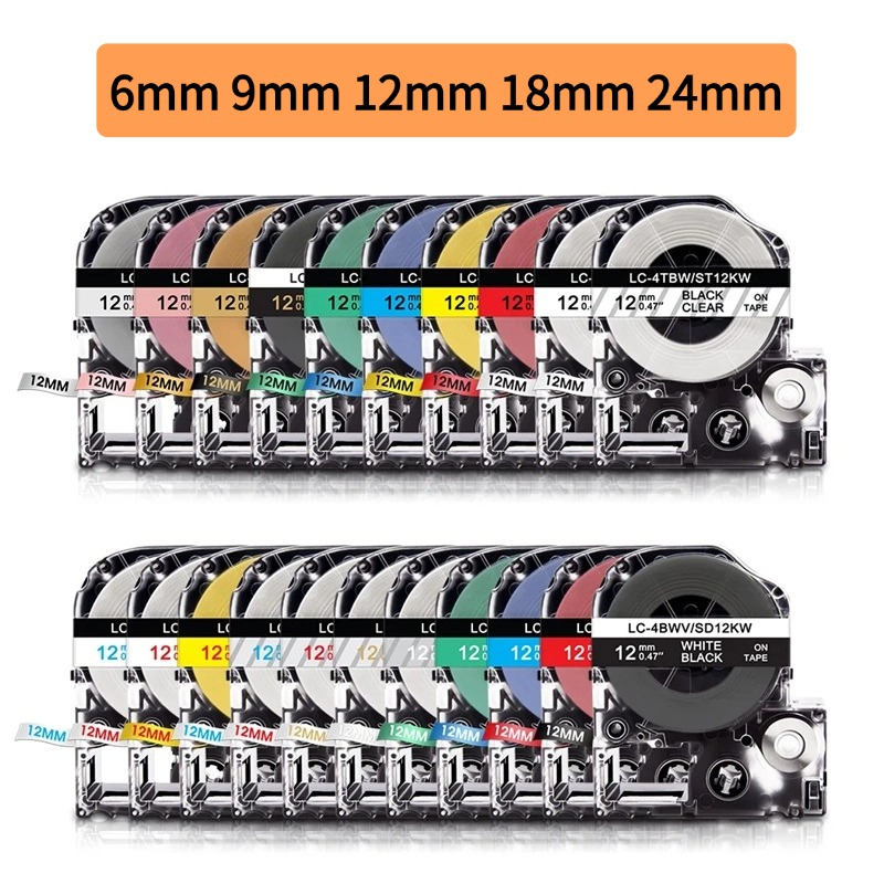สําหรับ EPSON SS12KW LC-4WBN เทปฉลาก 6/9/12/18/24mm Refill LabelWorks / KingJim TepraPro เครื่องพิมพ์ฉลาก LW-300 LW-400 LW-500 LW-600P LW-700-900P SR-R7900P SR3