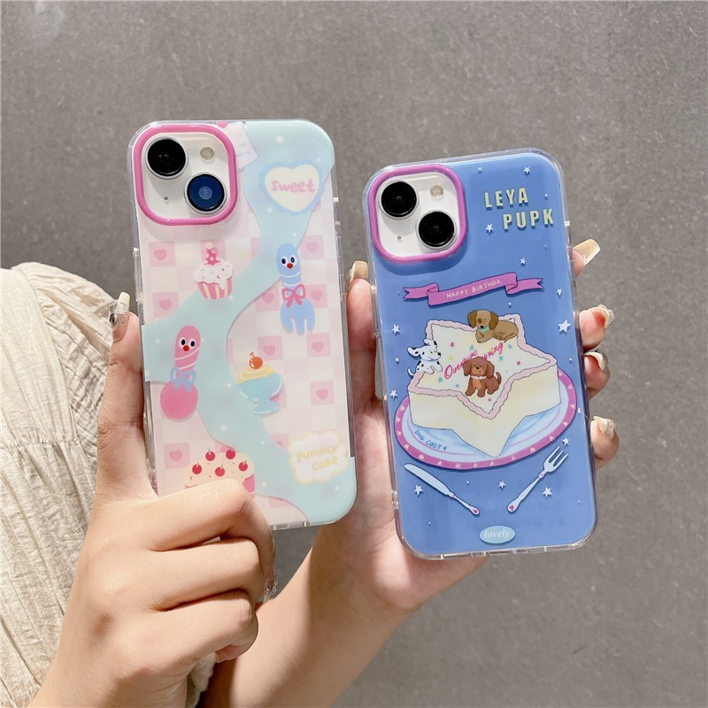 เคสโทรศัพท์ iPhone 15 Pro max 14 Pro max เค้กสุนัขมีดและส้อมรูปแบบวัสดุ TPU กระบวนการ IMD เคสโทรศัพท์พิมพ์สองชั้น