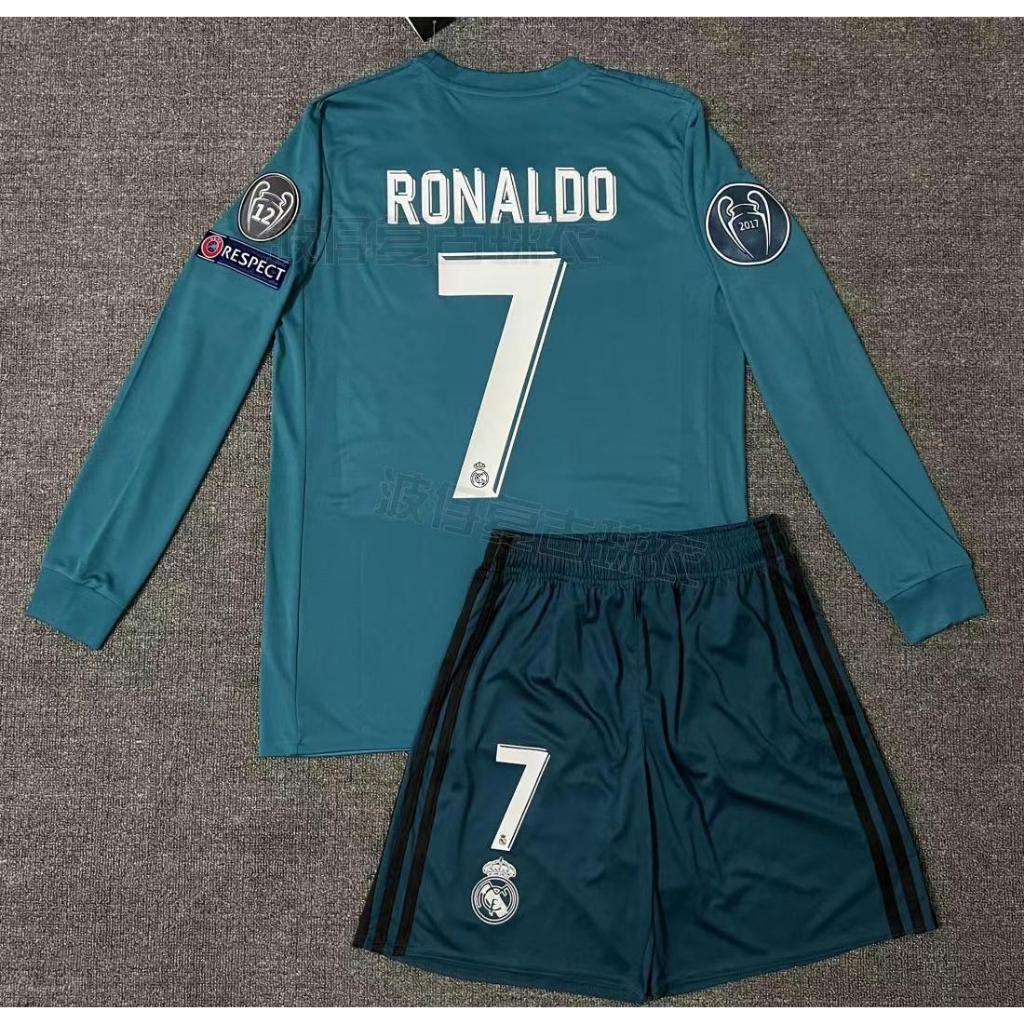 1718 เสื้อ Royal Horse No. 7 C Royal Away ชุดเด็กแขนยาวเสื้อฟุตบอลแขนสั้น Modridge Benzema ชุดที่กําหนดเอง 16-28