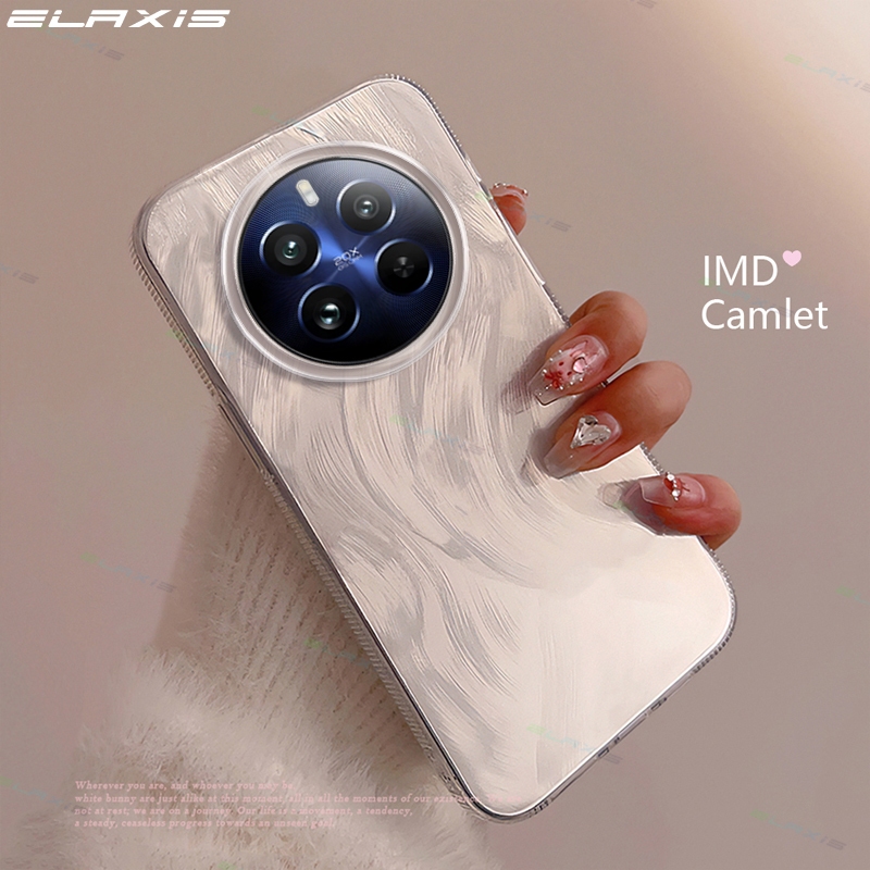 Elaxis สําหรับ Realme 12 Pro Plus 5G/Realme 12 Pro + 5G เคสโทรศัพท์ Simple Feather Water Waves รูปแบบ Hard Smooth กันกระแทก IMD ชุบปกหลัง ES009
