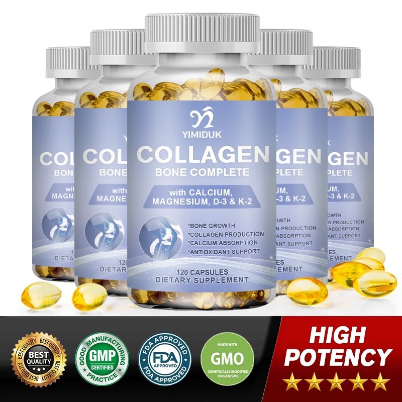 Collagen Bone Complete Capsules สูตรพร้อมแคลเซียมและแมกนีเซียมสําหรับกระดูกและข้อต่อที่แข็งแกร่ง Boost Energy Immune Health