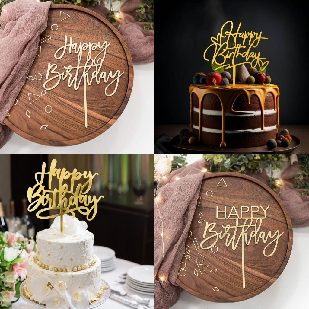 10 ชิ้นอะคริลิคเค้กวันเกิดแฮปปี้ ท็อปเปอร์, แบบอักษร Cursive วันเกิด Topper, อุปกรณ์ตกแต่งเค้กวันเกิด