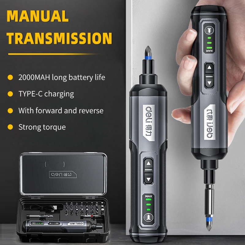 【deli】3.6V ไขควงไฟฟ้าขนาดเล็ก  แบตเตอรี่ลิเธียม 2000mAh ในตัว ไขควงไร้สาย