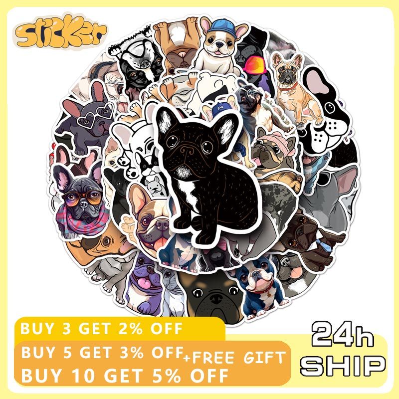 50 ชิ้น French Bulldog สติกเกอร์ตกแต่ง Scrapbooking เครื่องเขียนอุปกรณ์การเรียนการ์ตูนสัตว์สติกเกอร์