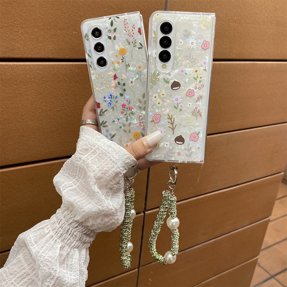 Samsung Galaxy Z Fold6 Z Fold5 Z Fold4 Z Fold3 เคสมือถือ Samsung shell PC เกาลัดดอกไม้และพืชเคสโทรศัพท์มือถือแบบพับได้