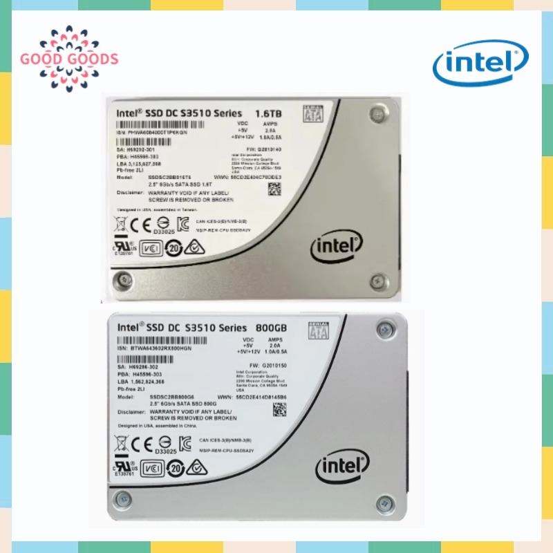 Intel DC S3510 2.5" 480GB 800GB 1.2TB 1.6TB SATA III MLC ไดรฟ์ Solid State ภายใน (SSD)