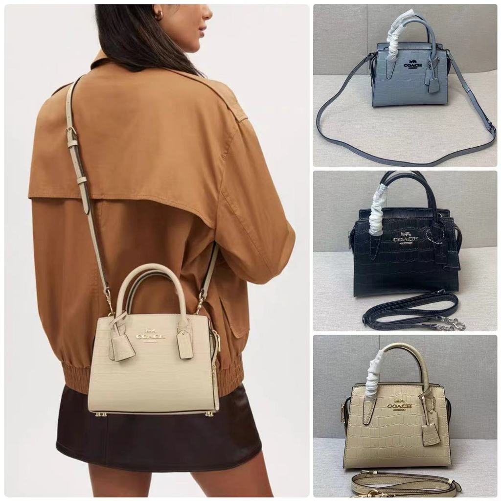 ของแท้ 100% COACH หญิงกระเป๋า Andrea Carryall สุภาพสตรี Diana กระเป๋าลายจระเข้แบบพกพาไหล่กระเป๋า Messenger CR105