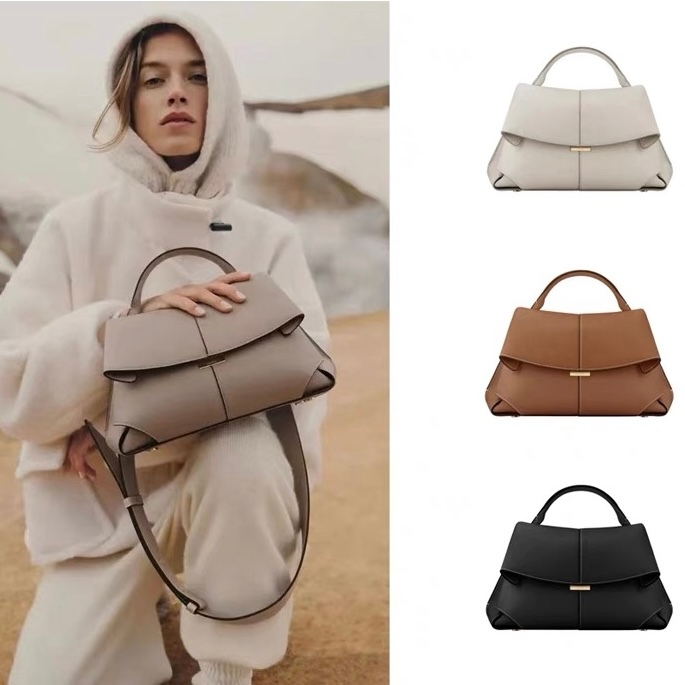 POLENE Diagonal Bag 2024Mokki Series Pleated Commuter Bag French Fashion Lychee Pattern Smile Bag