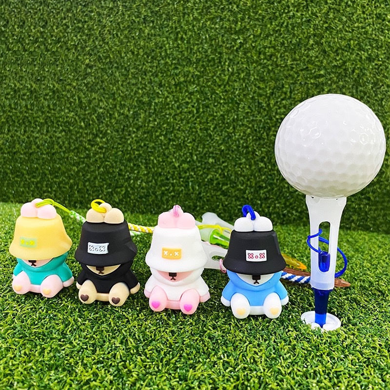 ●4 ชิ้นถังหมีกอล์ฟ TEE TEE Anti-Lost การ์ตูน Golf Tee ยางนุ่ม Headball T