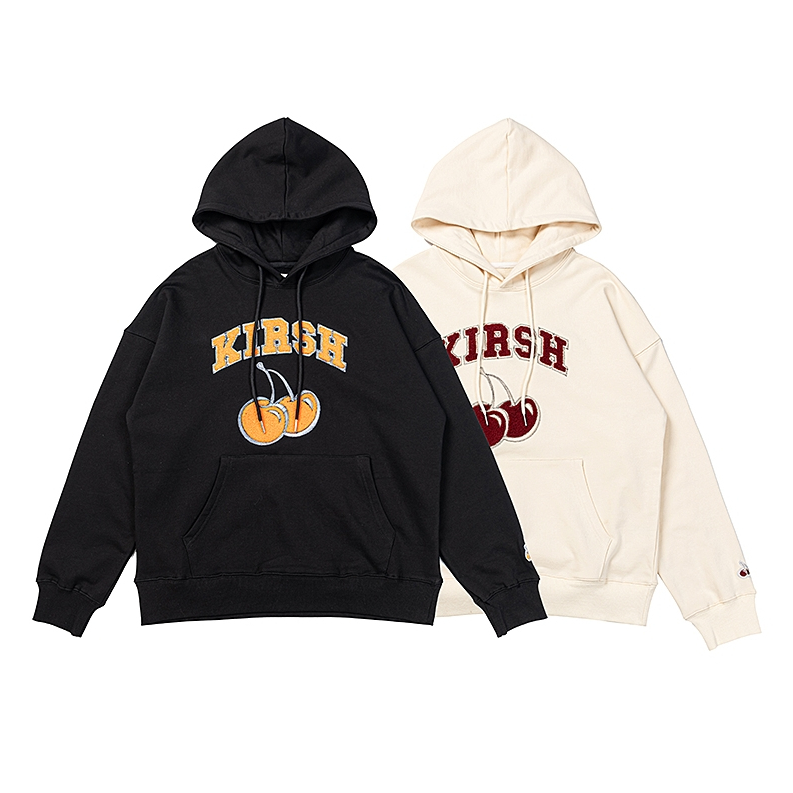 Street Wear Top Towel ปักดีไซน์ลายเชอร์รี่แขนยาวรอบคอเสื้อสเวตเตอร์ลําลอง Unise