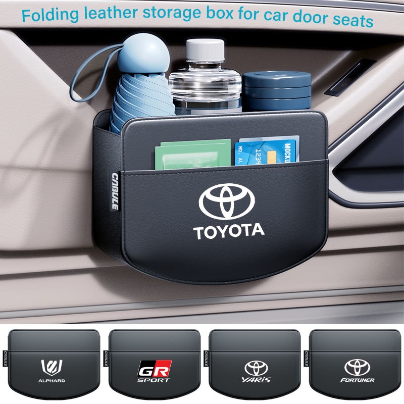 Toyota car ติดตั้งถุงเก็บของแขวนหนังระดับไฮเอนด์, กล่องเก็บของประตูและหน้าต่างรถมัลติฟังก์ชั่น VIos Yaris Corolla Cross Veloz Fortuner Rush Innova raize GR Sport