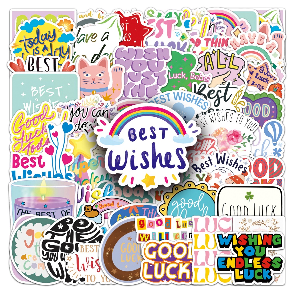 Ins สไตล์ 50 ชิ้น Best Wishes ภาษาอังกฤษสโลแกนสติกเกอร์กันน้ํา DIY สําหรับโทรศัพท์แล็ปท็อปรถสติกเกอร์ Creative Home Decal