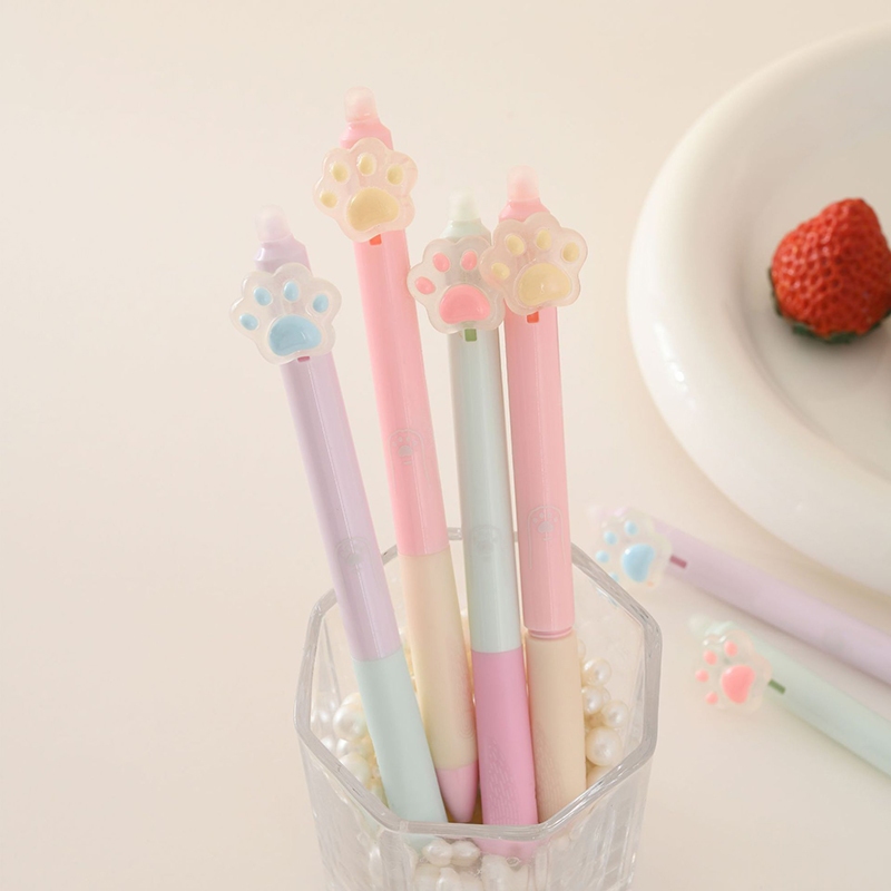 Kawaii Cat Paw Erasable ปากกาเจลน่ารัก 0.5 มม.หมึกสีฟ้า Rollerball ปากกา Erasable เข็มปากกาเครื่องเขียนโรงเรียนสํานักงานอุปกรณ์การเขียน